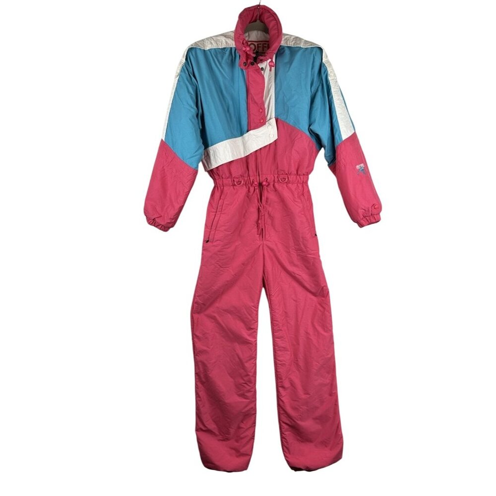 1980s - 90s Roffe Women’s Size 8 Ski Suit One Piece Snowsuit Full Zip Pink VTG